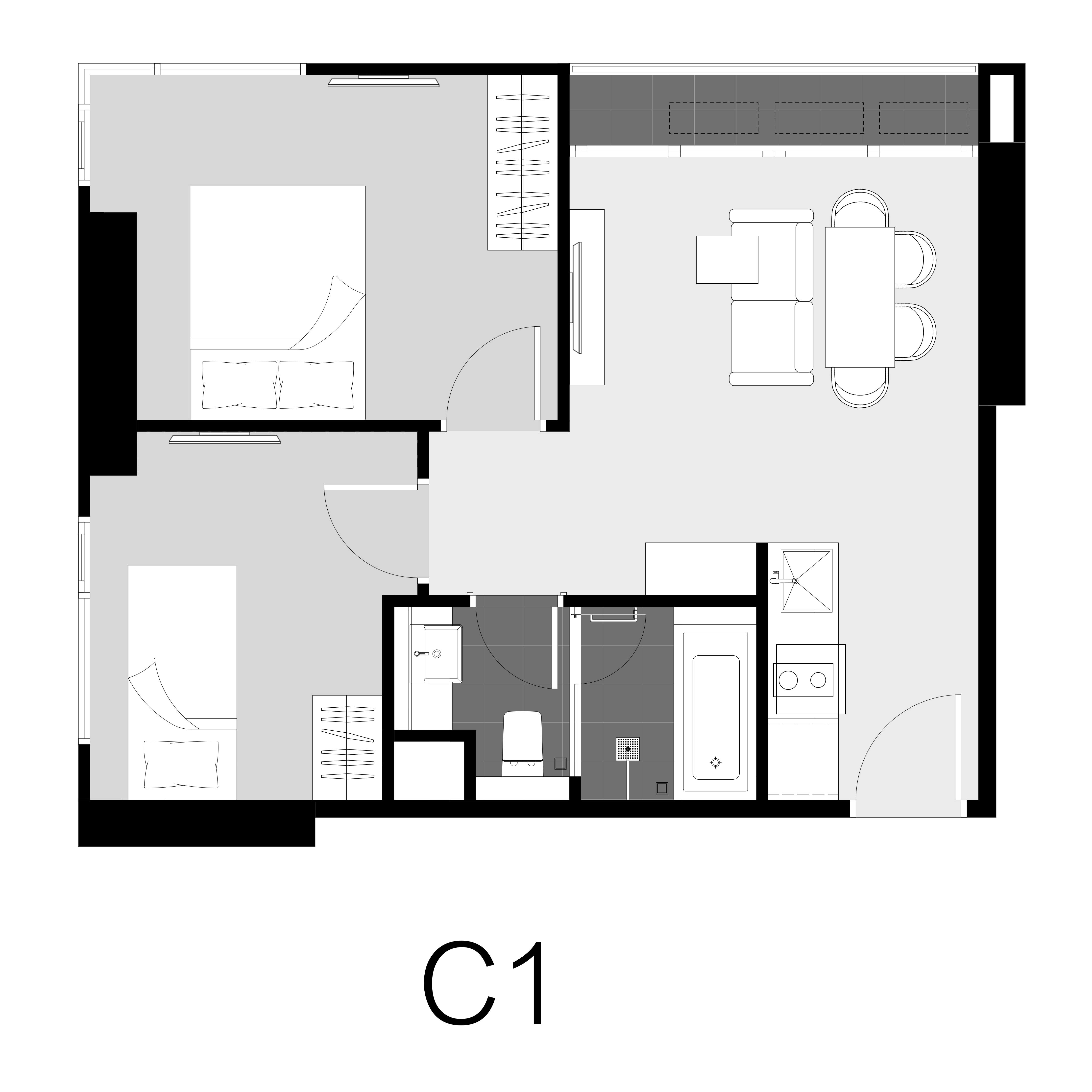 Unit Layout – 2 BED SIMPLEX (45ตร.ม.) @ Park Origin Thonglor